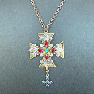 F.A.I.T.H. FAITH Elegant Maltese Cross Rhinestone Pendant Necklace Silver Tone